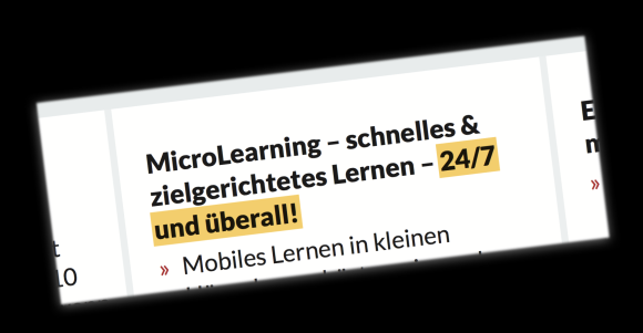 Text „Microlearning – 24/7 und überall“